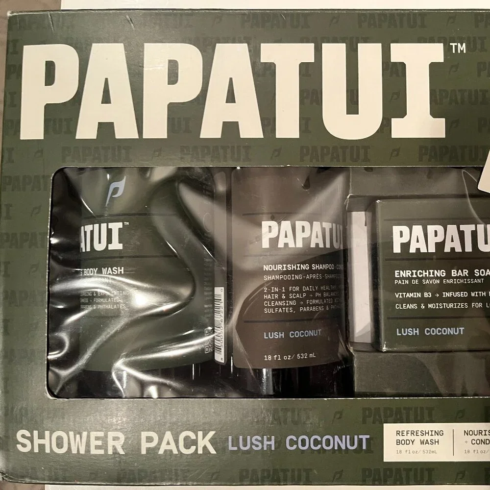 Papatui Men's Shower Pack - Lush Coconut (Body Wash,‎ Shampoo-Conditioner-Soap)
